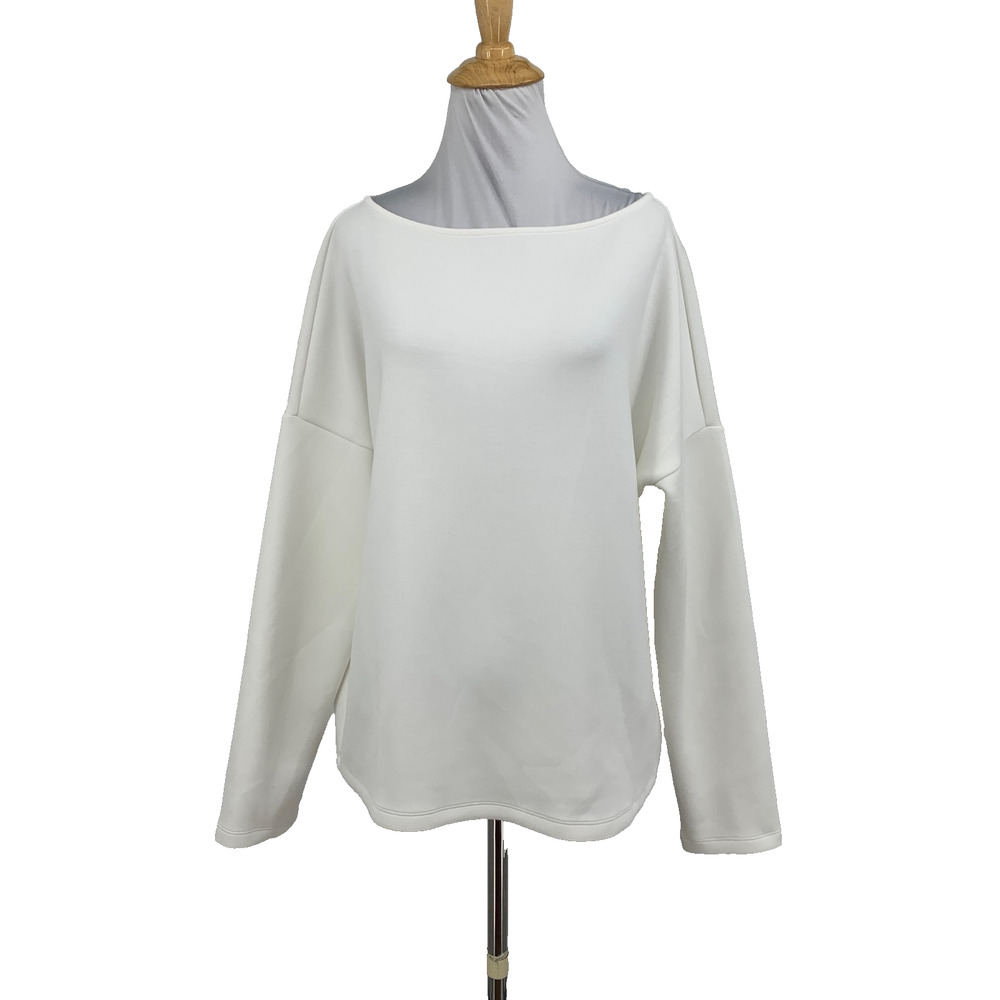 Spanx Top Womens L Large Ivory AirEssentials Scuba Jersey Dropped Shoulders